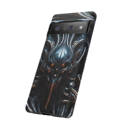 Metallic Alien Mask Phone Case – Futuristic Alien Horror Design for iPhone, Samsung Galaxy, and Google Pixel Devices