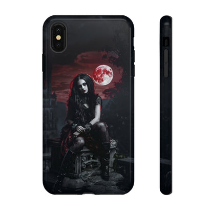 Gothic Vampire Girl Phone Case - Dark Fantasy Design with Blood Moon for iPhone,  Samsung Galaxy, and Google Pixel Devices