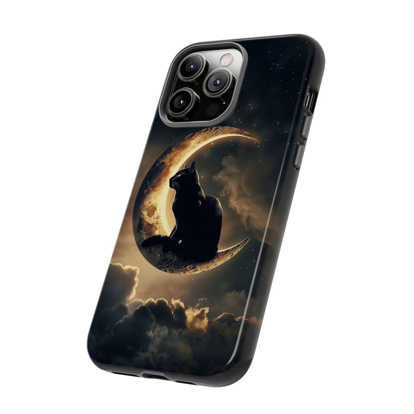 Black Cat on Crescent Moon Phone Case - Mystical Night Sky Design for iPhone, Samsung Galaxy, and Google Pixel Devices