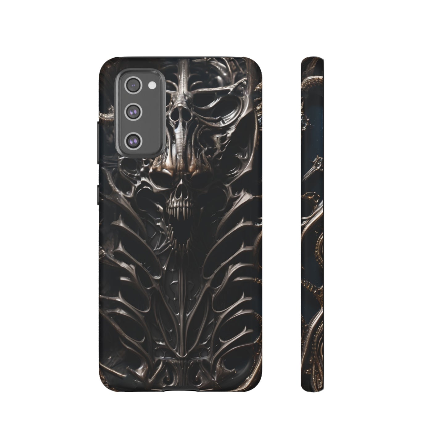 Biomechanical Horror 3 Tough Phone Case – Futuristic Alien Skull Design for iPhone, Samsung Galaxy, and Google Pixel Devices