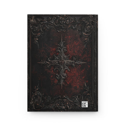 Dark Gothic Cross Notebook with Intricate Red Embossed Cover