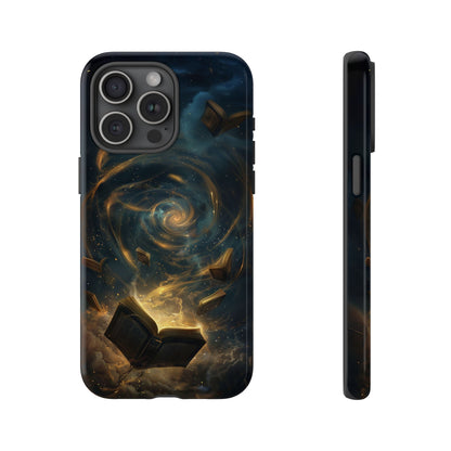 Magical Galaxy Swirling Books Phone Case - Celestial Book Lover's Gift for iPhone, Samsung Galaxy, and Google Pixel Devices