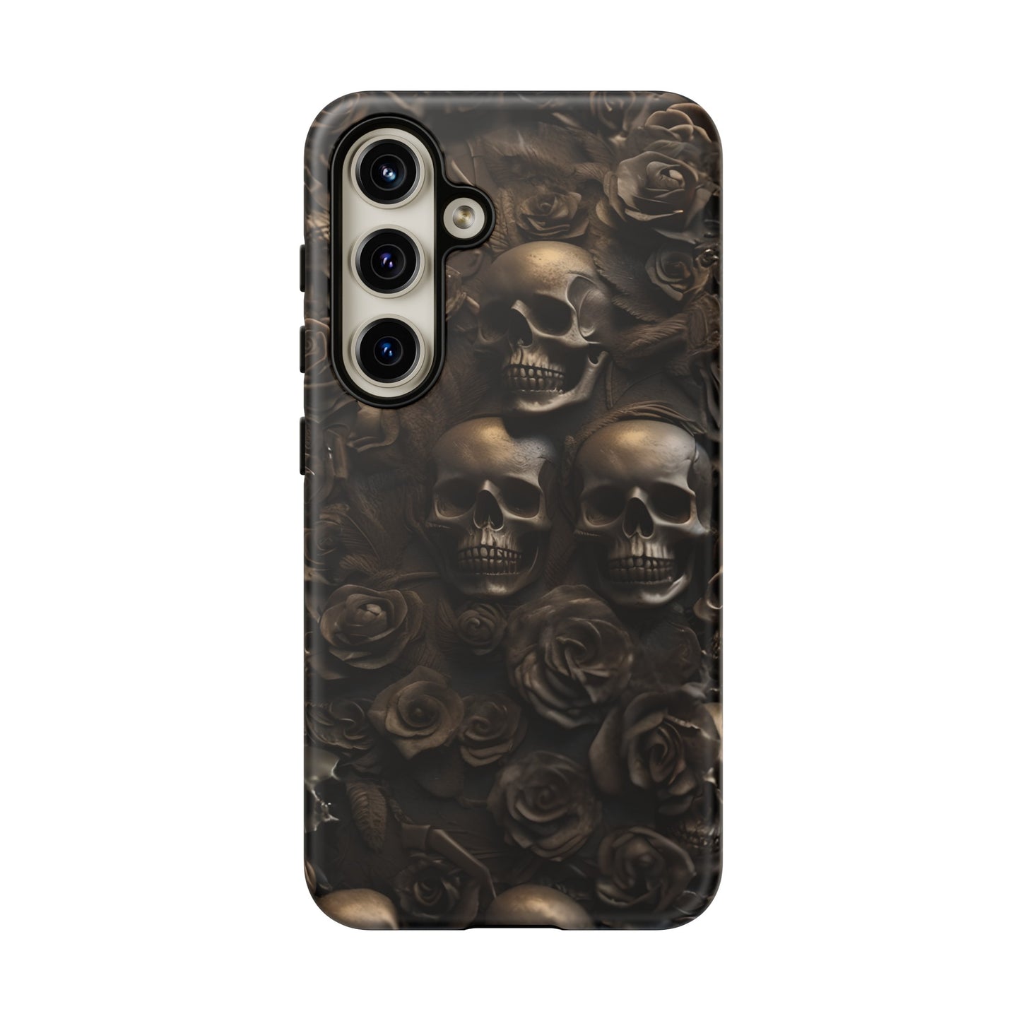 Sepia Gothic Skulls and Roses Phone Case – Dark Floral Design for iPhone, Samsung Galaxy, and Google Pixel Devices