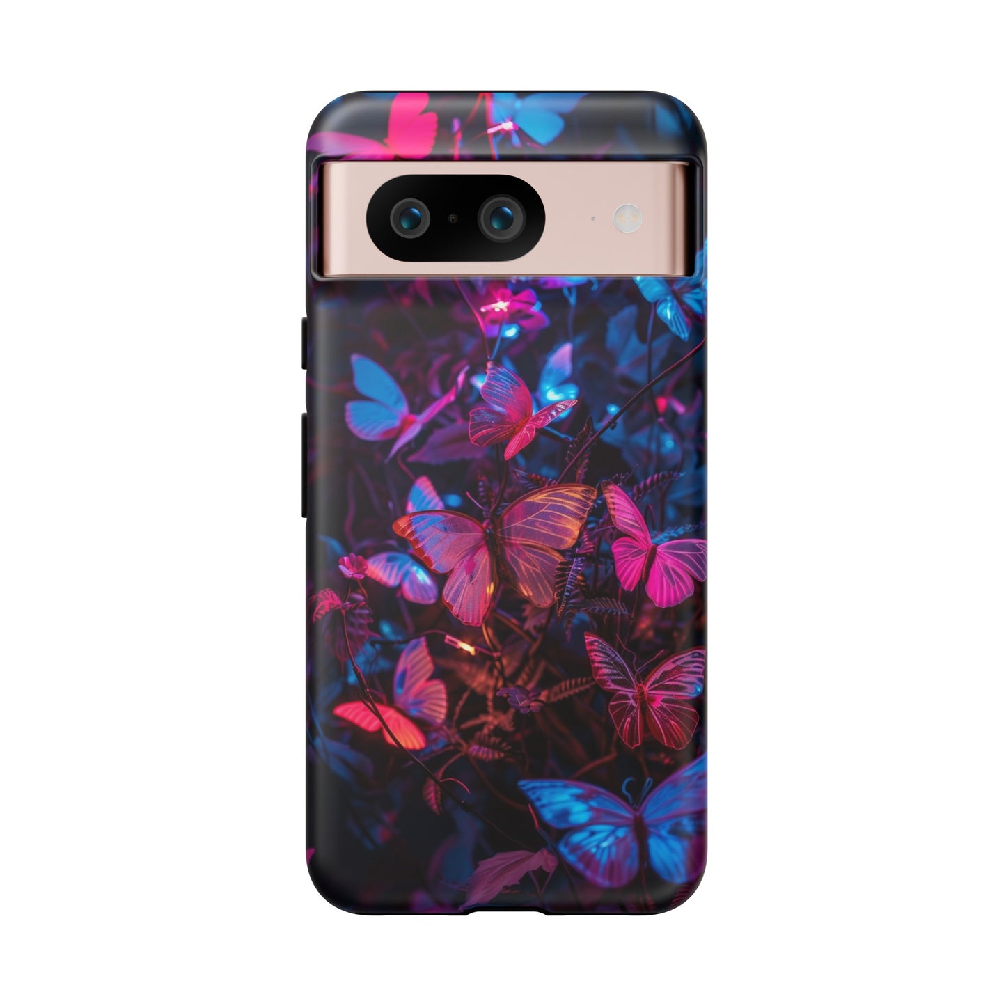 Neon Butterfly Garden Phone Case - Vibrant Nighttime Design for iPhone, Samsung Galaxy, and Google Pixel Devices