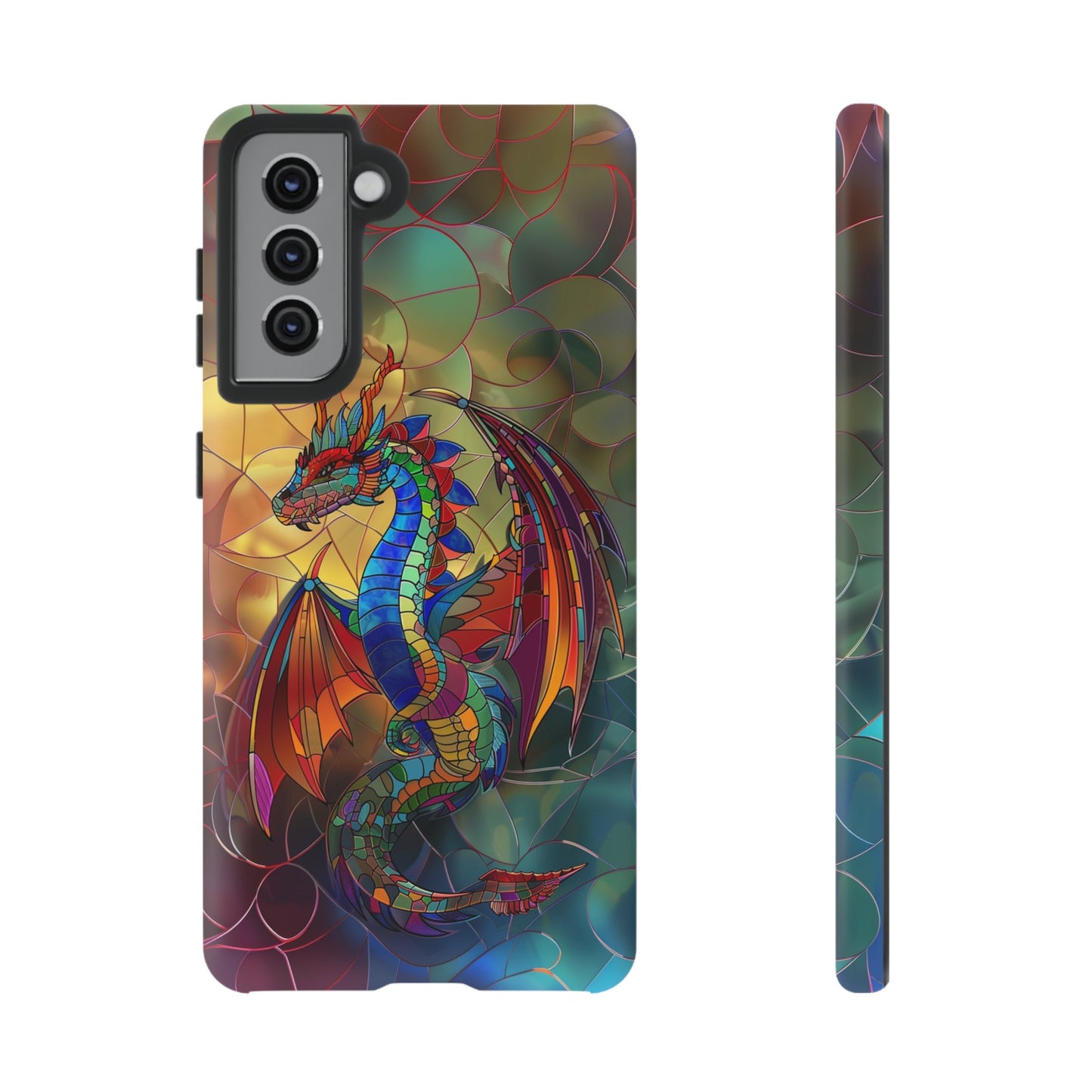 Stained Glass Dragon Phone Case - Colorful Fantasy Design for iPhone, Samsung Galaxy, Google Pixel Devices