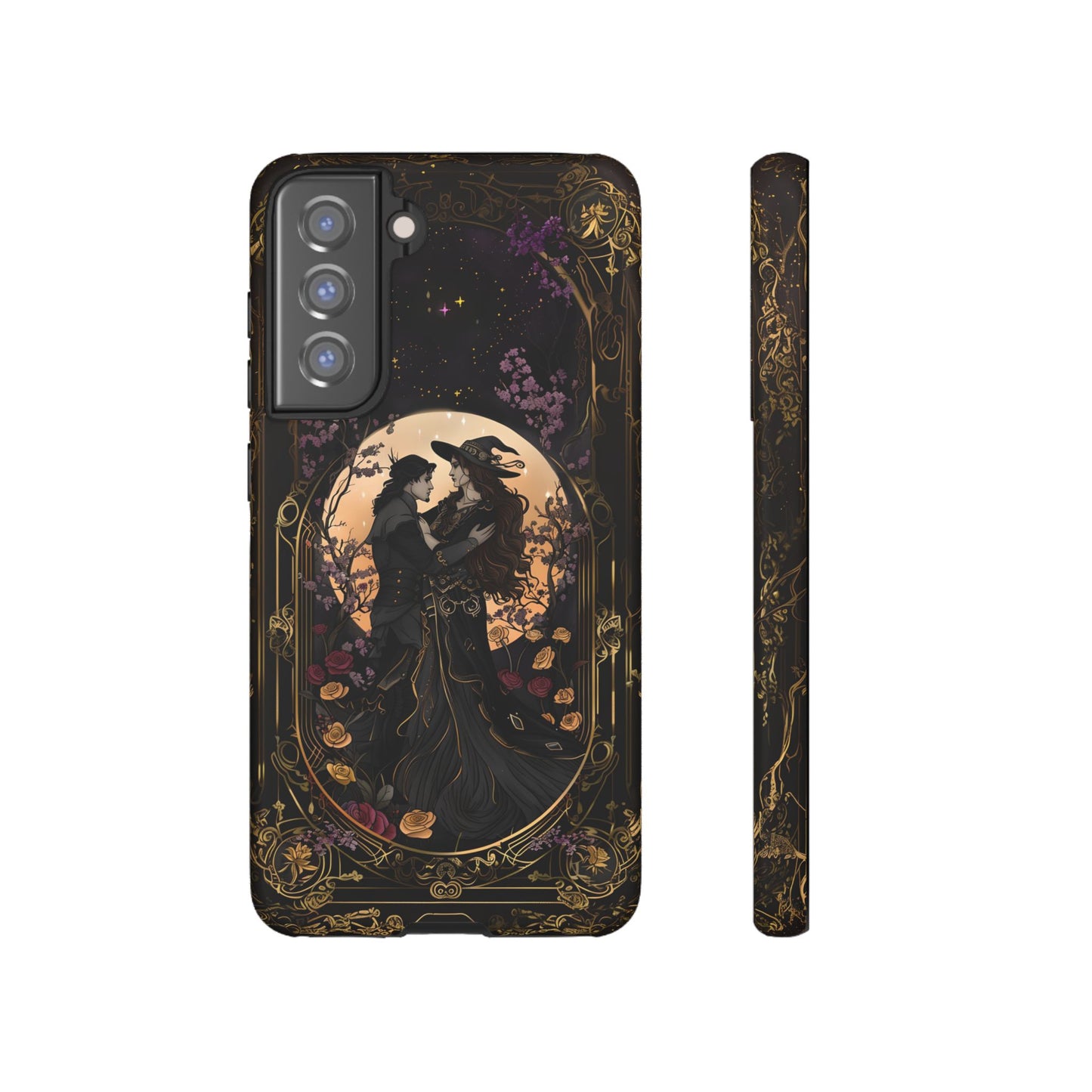 Gothic Romance Phone Case - Enchanted Witch and Lover Design for iPhone, Samsung Galaxy, and Google Pixel Devices