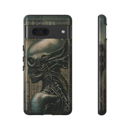 Biomechanical Android Phone Case – Futuristic Alien Horror H.R. Giger-Inspired Design for iPhone, Samsung Galaxy, and Google Pixel Devices