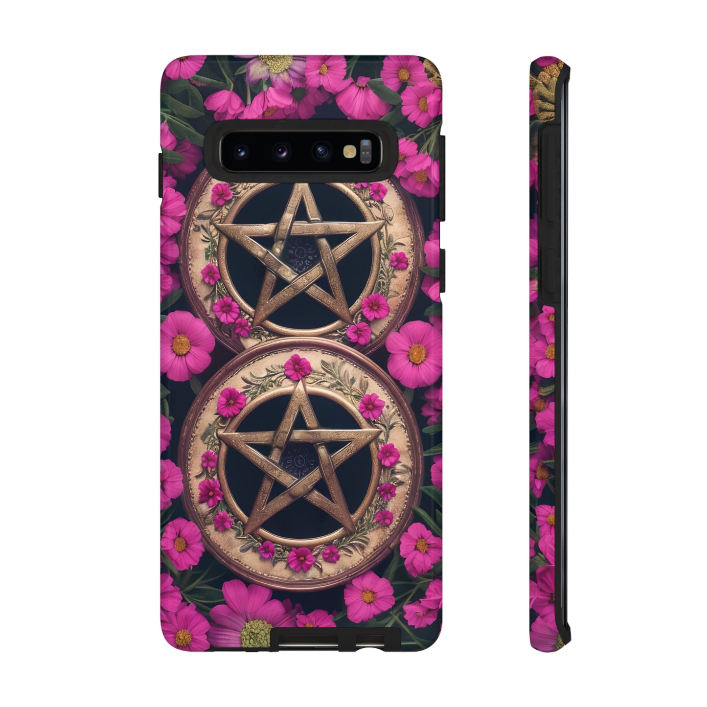 Pentacles in Pink Flowers Tough Phone Case – Mystical Floral Design for iPhone, Samsung Galaxy, and Google Pixel Devices