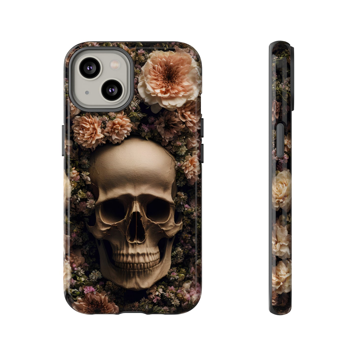 Skull and Flowers #2 Phone Case – Gothic Floral Design for iPhone, Samsung Galaxy, and Google Pixel Devices