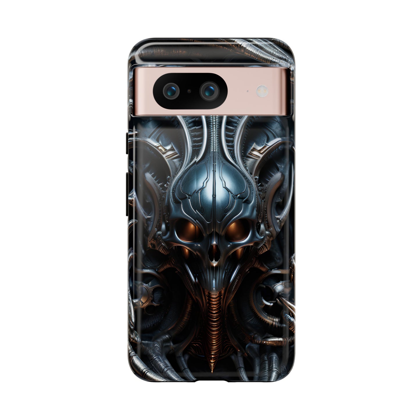 Metallic Alien Mask Phone Case – Futuristic Alien Horror Design for iPhone, Samsung Galaxy, and Google Pixel Devices