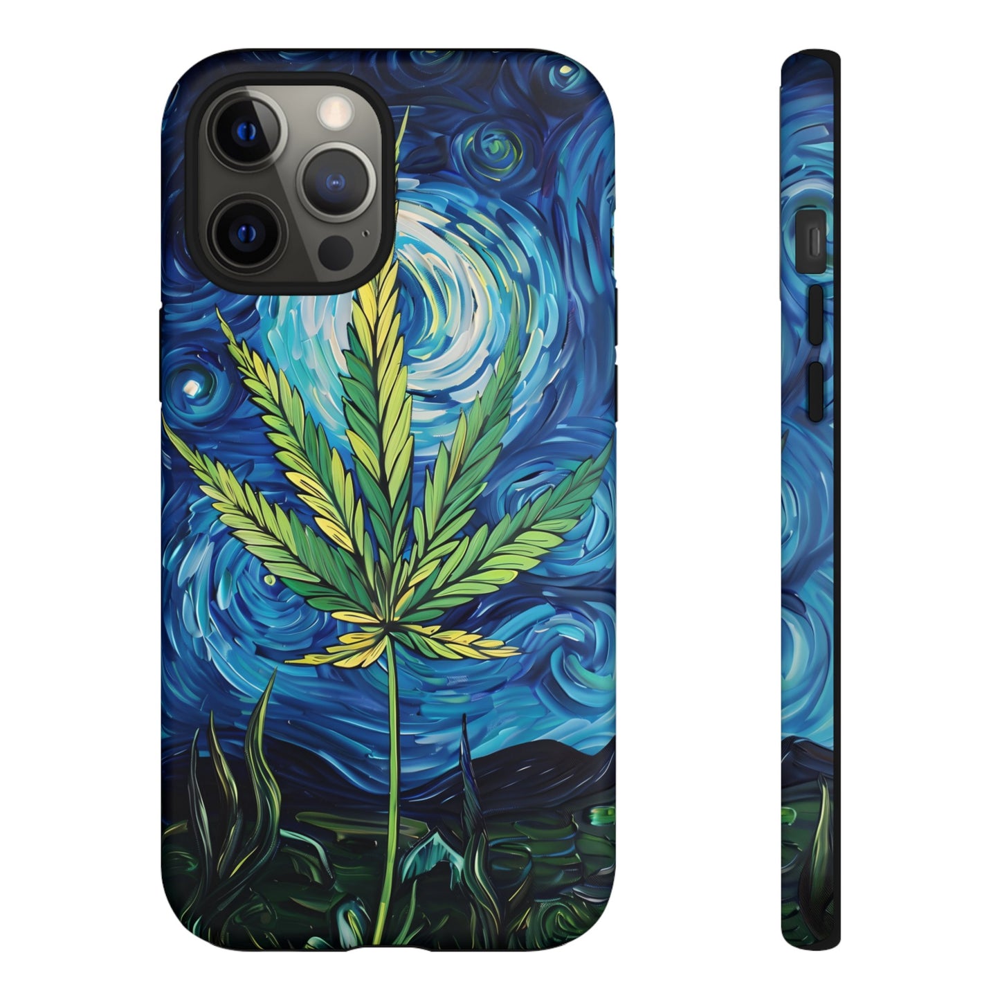 Pot Leaf Starry Night Phone Case – Artistic Marijuana Design for iPhone, Samsung Galaxy, and Google Pixel Devices