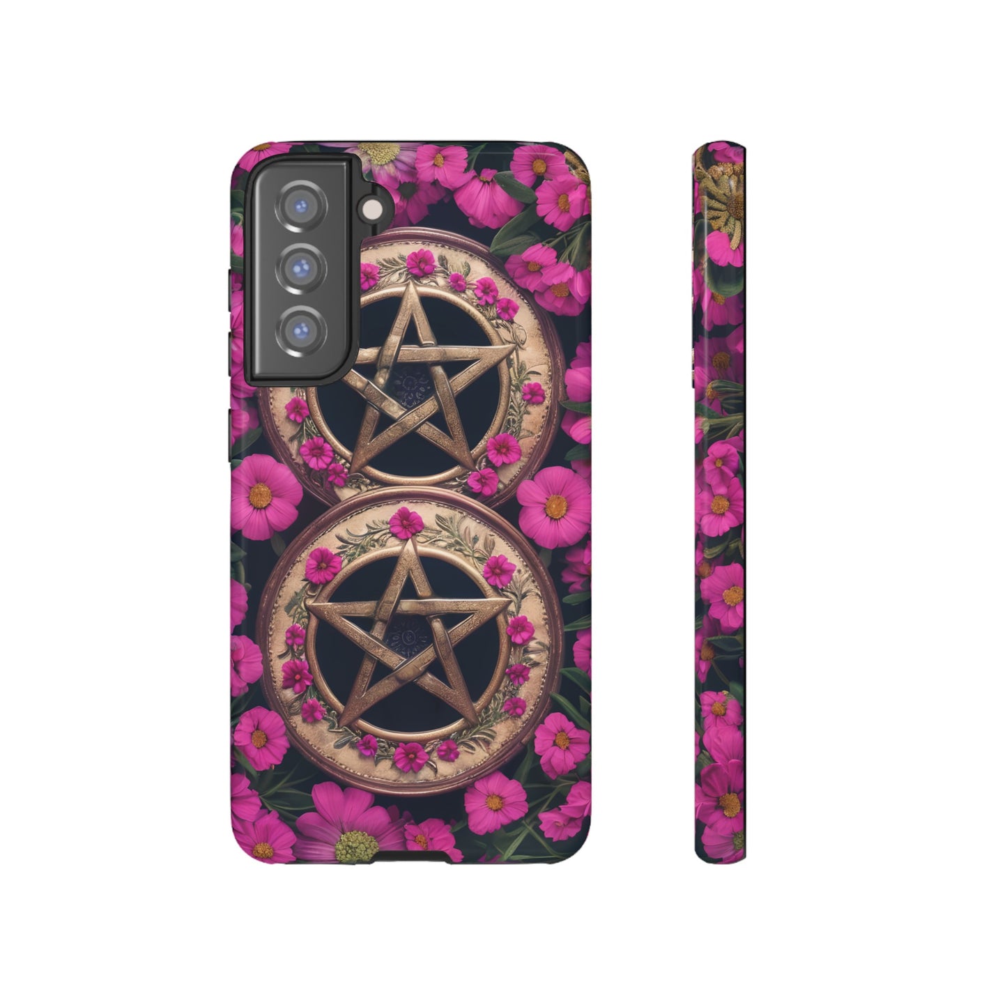 Pentacles in Pink Flowers Tough Phone Case – Mystical Floral Design for iPhone, Samsung Galaxy, and Google Pixel Devices