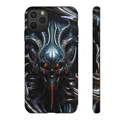 Metallic Alien Mask Phone Case – Futuristic Alien Horror Design for iPhone, Samsung Galaxy, and Google Pixel Devices