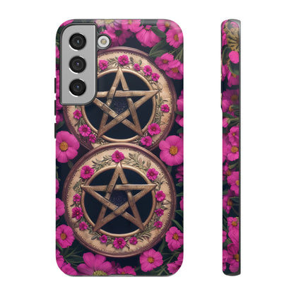 Pentacles in Pink Flowers Tough Phone Case – Mystical Floral Design for iPhone, Samsung Galaxy, and Google Pixel Devices