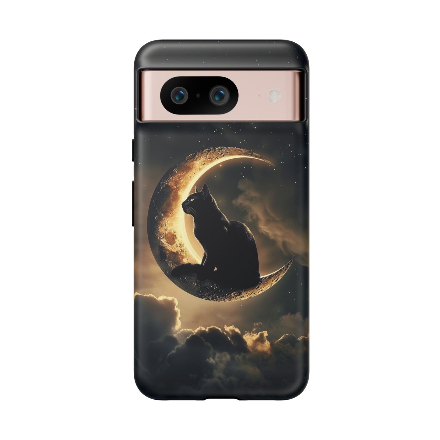 Black Cat on Crescent Moon Phone Case - Mystical Night Sky Design for iPhone, Samsung Galaxy, and Google Pixel Devices