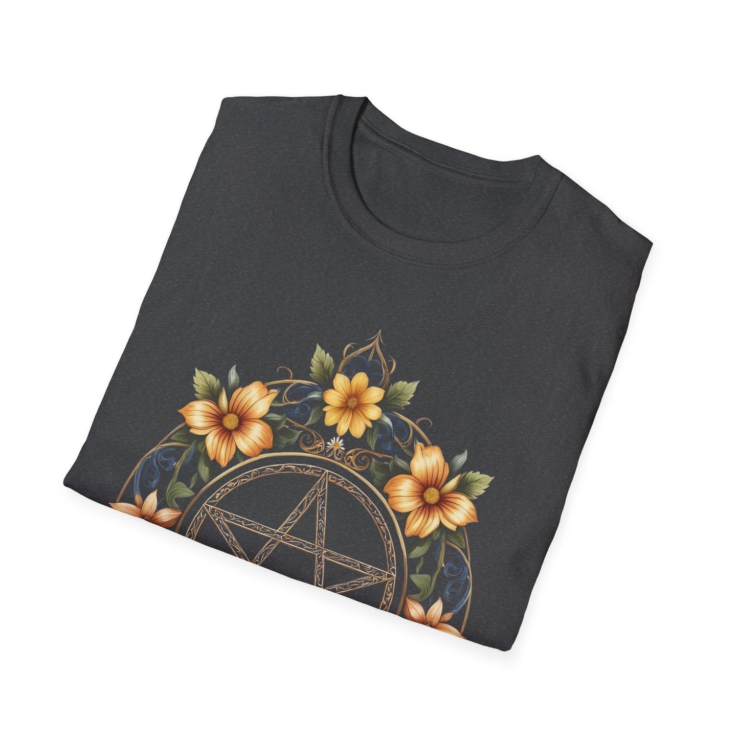 Pentacle Flower T-Shirt – Mystical Floral Pentagram Design for Wiccan and Pagan Fashion