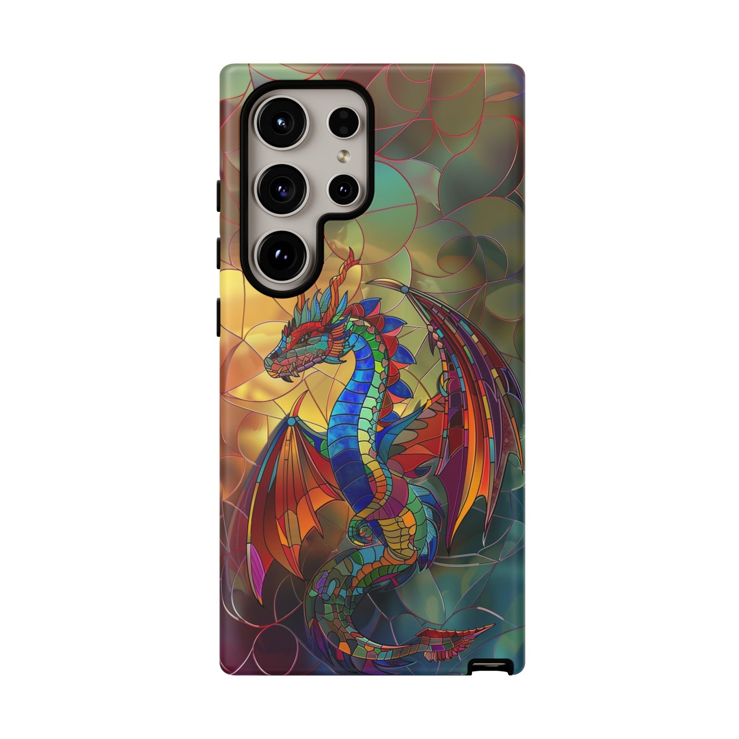 Stained Glass Dragon Phone Case - Colorful Fantasy Design for iPhone, Samsung Galaxy, Google Pixel Devices