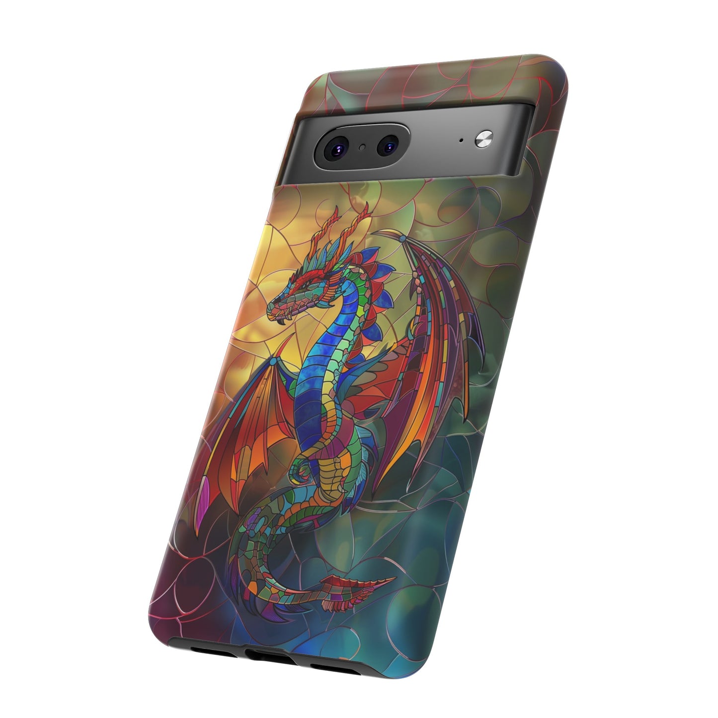 Stained Glass Dragon Phone Case - Colorful Fantasy Design for iPhone, Samsung Galaxy, Google Pixel Devices