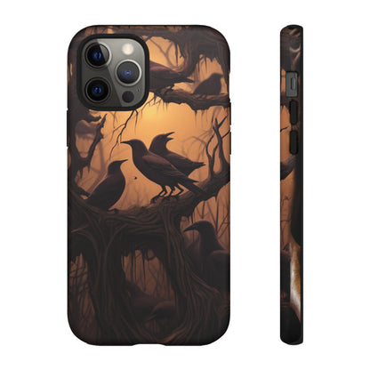 Ravens at Dusk Phone Case – Gothic Halloween Design with Edgar Allan Poe Inspired Crows for iPhone, Samsung Galaxy, and Google Pixel Devices