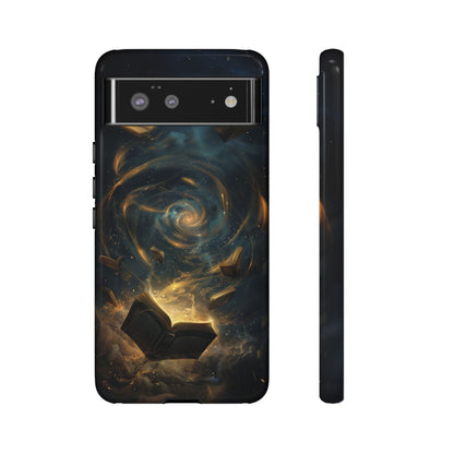 Magical Galaxy Swirling Books Phone Case - Celestial Book Lover's Gift for iPhone, Samsung Galaxy, and Google Pixel Devices