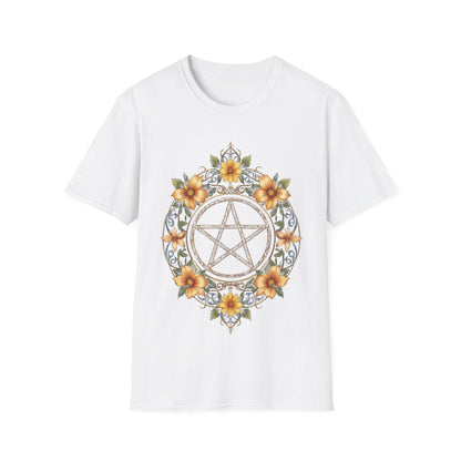 Pentacle Flower T-Shirt – Mystical Floral Pentagram Design for Wiccan and Pagan Fashion