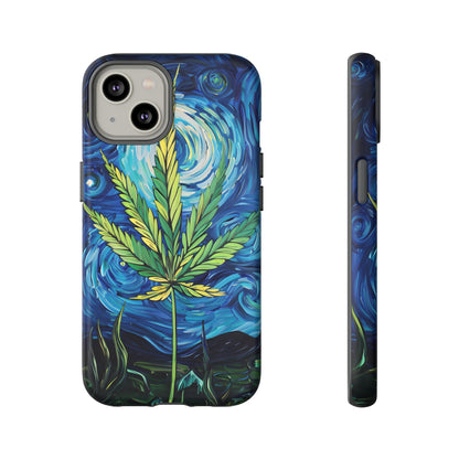 Pot Leaf Starry Night Phone Case – Artistic Marijuana Design for iPhone, Samsung Galaxy, and Google Pixel Devices