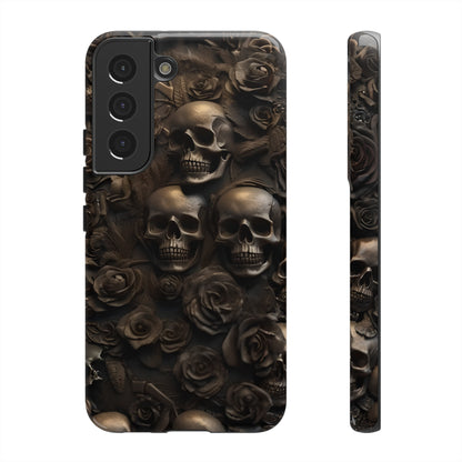 Sepia Gothic Skulls and Roses Phone Case – Dark Floral Design for iPhone, Samsung Galaxy, and Google Pixel Devices