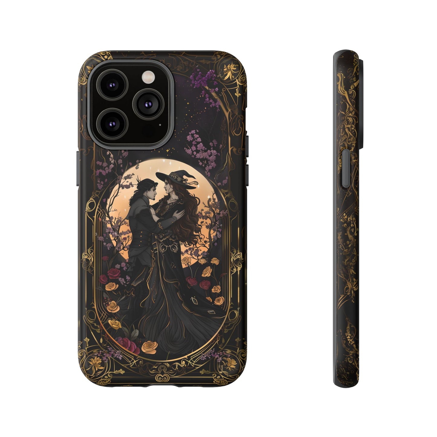 Gothic Romance Phone Case - Enchanted Witch and Lover Design for iPhone, Samsung Galaxy, and Google Pixel Devices