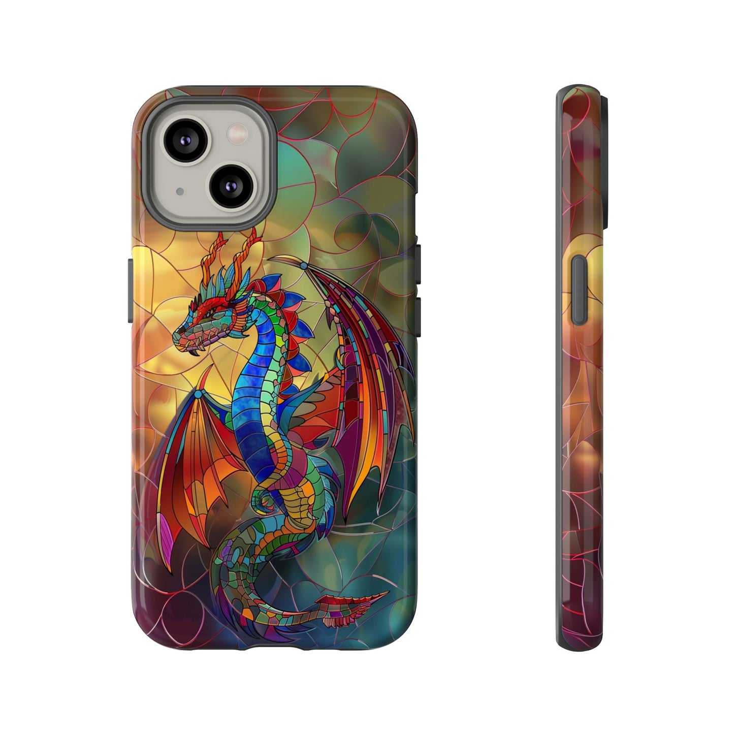 Stained Glass Dragon Phone Case - Colorful Fantasy Design for iPhone, Samsung Galaxy, Google Pixel Devices