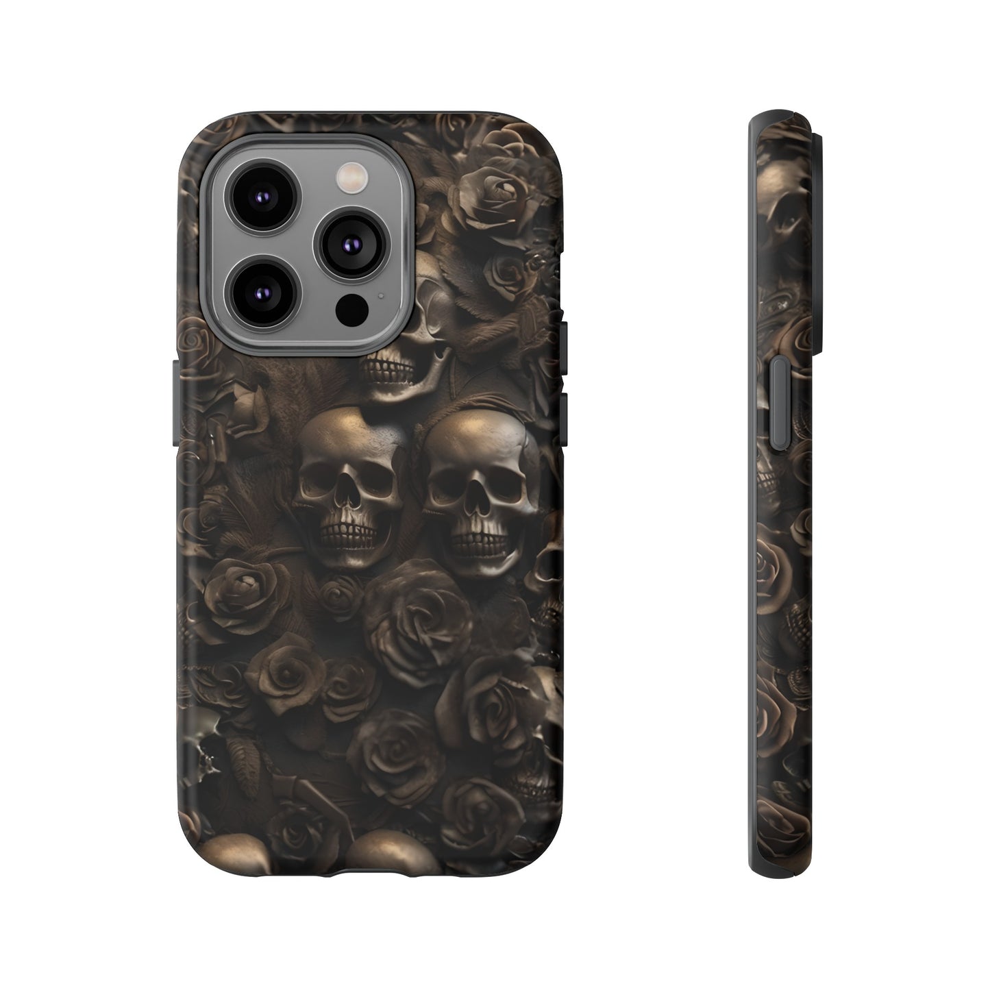 Sepia Gothic Skulls and Roses Phone Case – Dark Floral Design for iPhone, Samsung Galaxy, and Google Pixel Devices