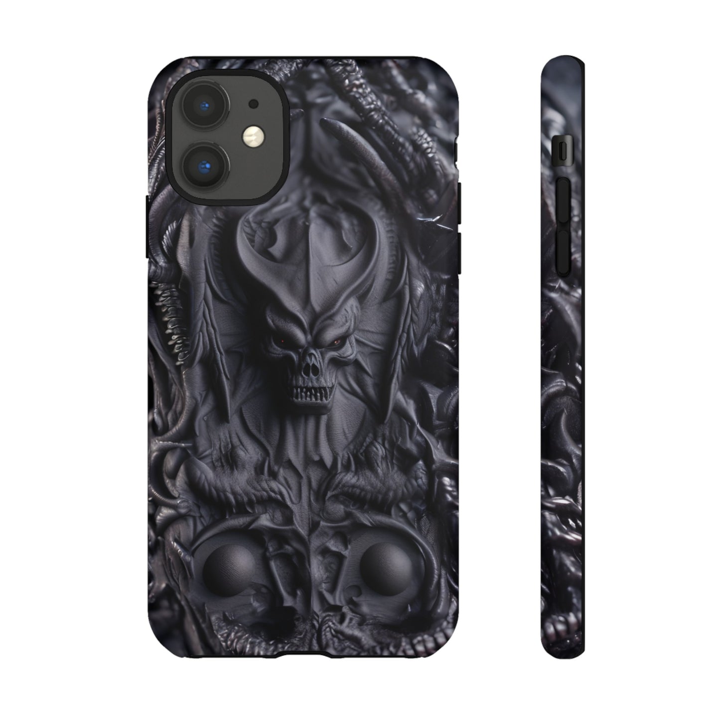 Black Demon Phone Case – Horned Hell Horror Design for iPhone, Samsung Galaxy, and Google Pixel Devices