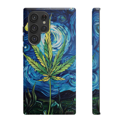 Pot Leaf Starry Night Phone Case – Artistic Marijuana Design for iPhone, Samsung Galaxy, and Google Pixel Devices