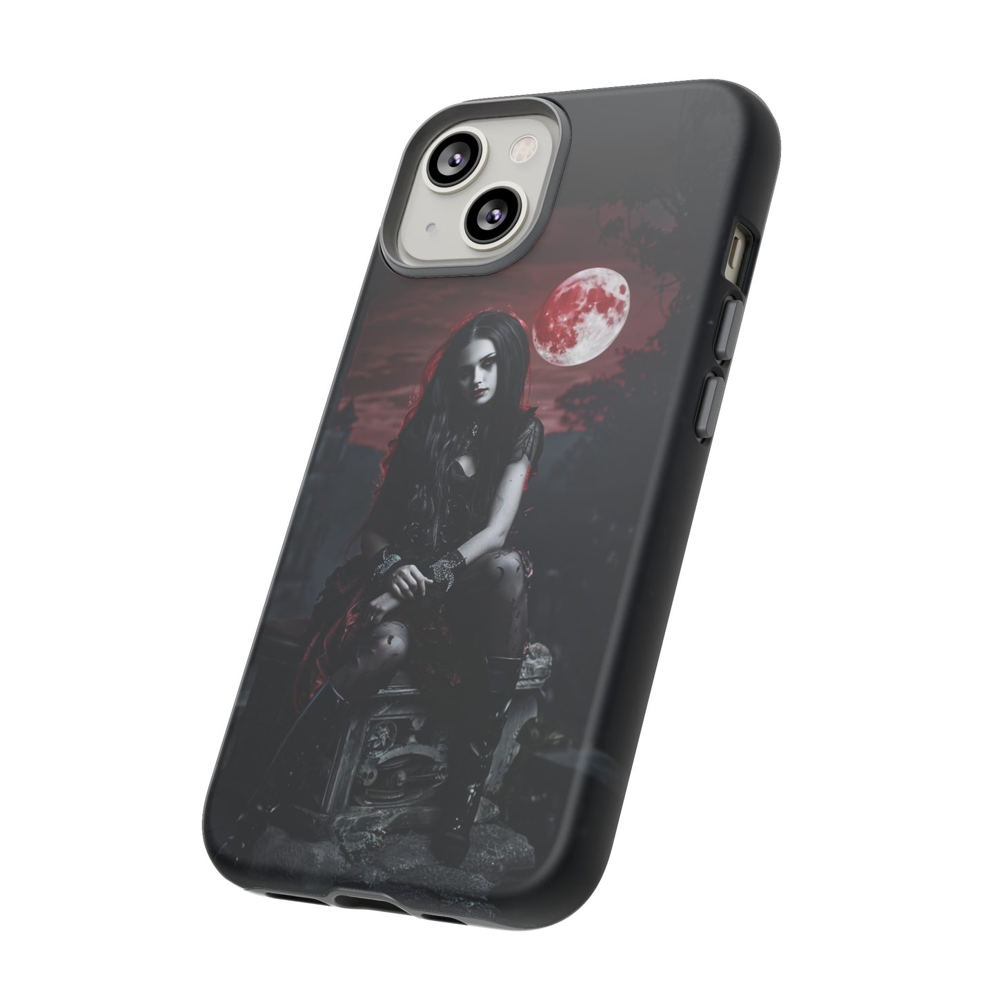 Gothic Vampire Girl Phone Case - Dark Fantasy Design with Blood Moon for iPhone,  Samsung Galaxy, and Google Pixel Devices