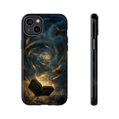 Magical Galaxy Swirling Books Phone Case - Celestial Book Lover's Gift for iPhone, Samsung Galaxy, and Google Pixel Devices