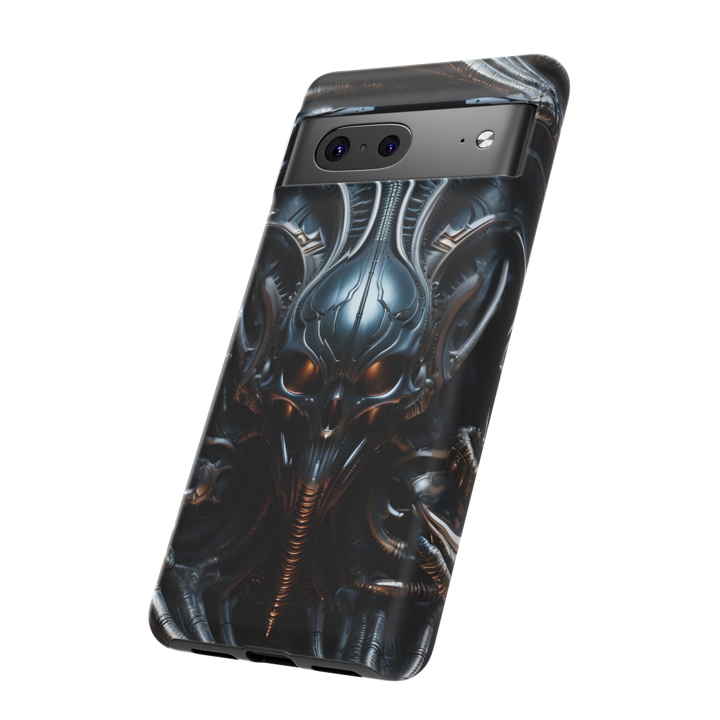 Metallic Alien Mask Phone Case – Futuristic Alien Horror Design for iPhone, Samsung Galaxy, and Google Pixel Devices