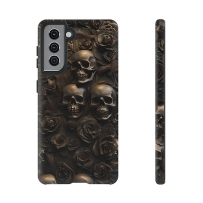 Sepia Gothic Skulls and Roses Phone Case – Dark Floral Design for iPhone, Samsung Galaxy, and Google Pixel Devices