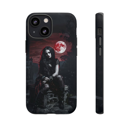 Gothic Vampire Girl Phone Case - Dark Fantasy Design with Blood Moon for iPhone,  Samsung Galaxy, and Google Pixel Devices