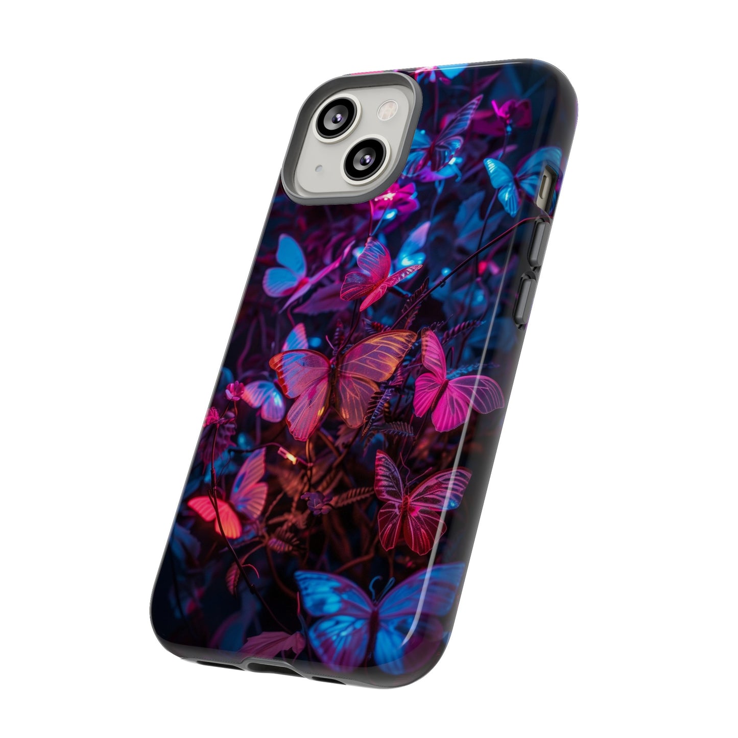 Neon Butterfly Garden Phone Case - Vibrant Nighttime Design for iPhone, Samsung Galaxy, and Google Pixel Devices