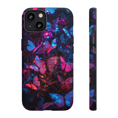 Neon Butterfly Garden Phone Case - Vibrant Nighttime Design for iPhone, Samsung Galaxy, and Google Pixel Devices