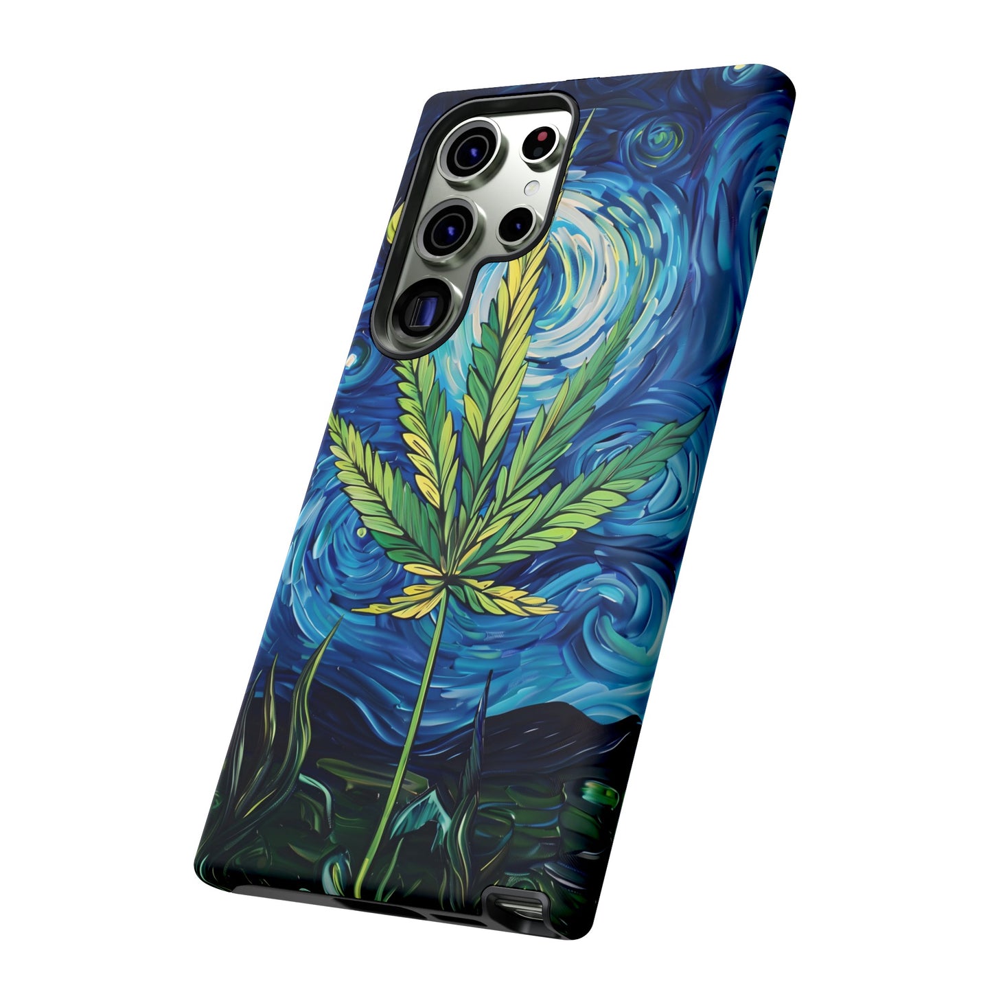 Pot Leaf Starry Night Phone Case – Artistic Marijuana Design for iPhone, Samsung Galaxy, and Google Pixel Devices