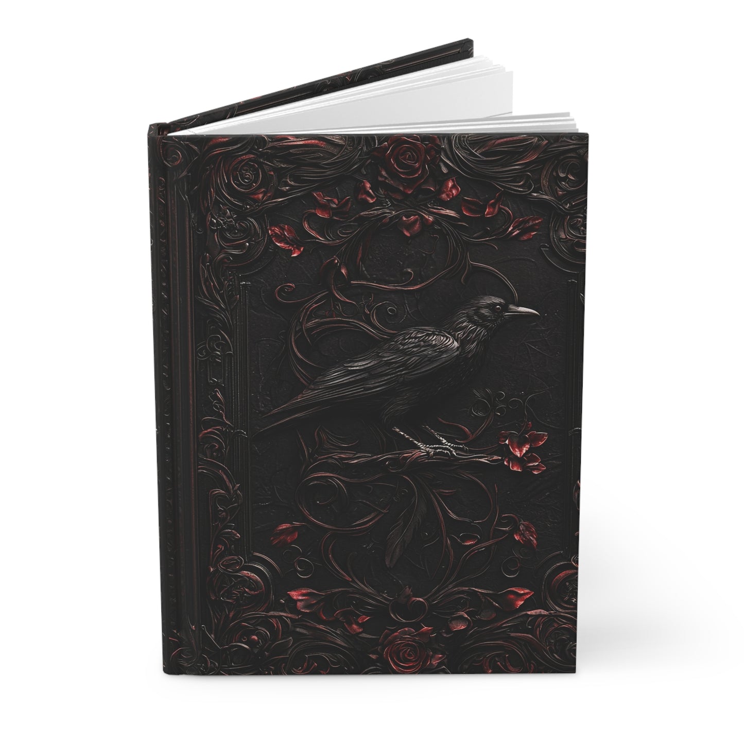 Black Raven Journal with Intricate Floral Design - Gothic Stationery