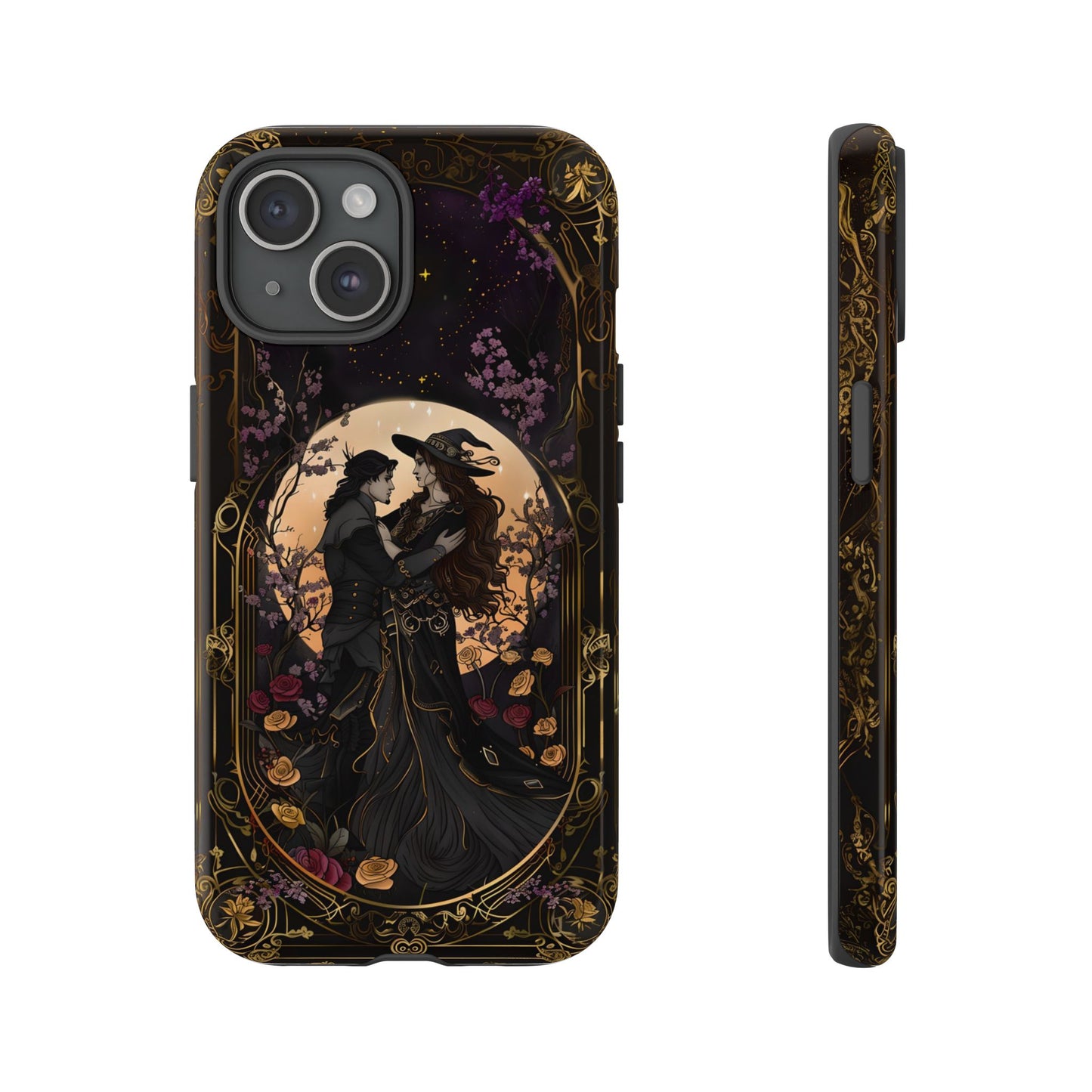 Gothic Romance Phone Case - Enchanted Witch and Lover Design for iPhone, Samsung Galaxy, and Google Pixel Devices