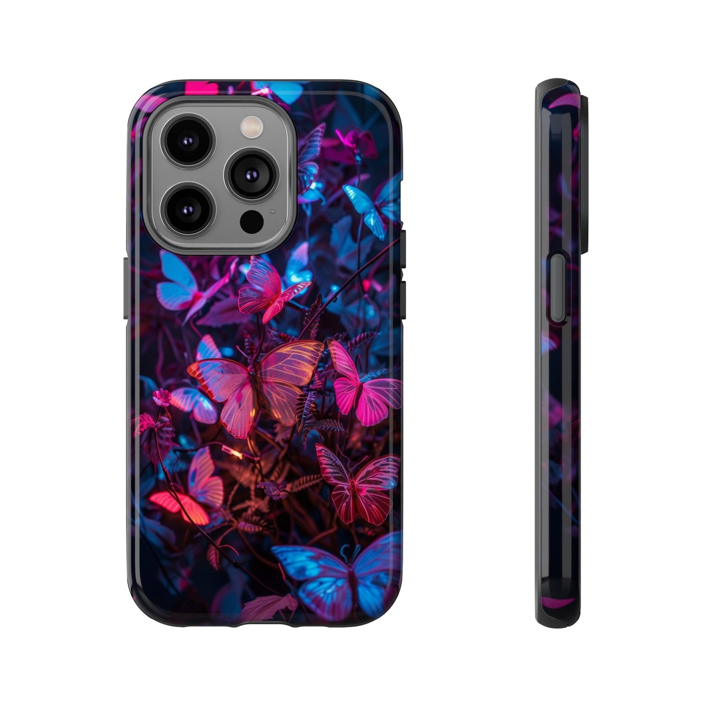 Neon Butterfly Garden Phone Case - Vibrant Nighttime Design for iPhone, Samsung Galaxy, and Google Pixel Devices