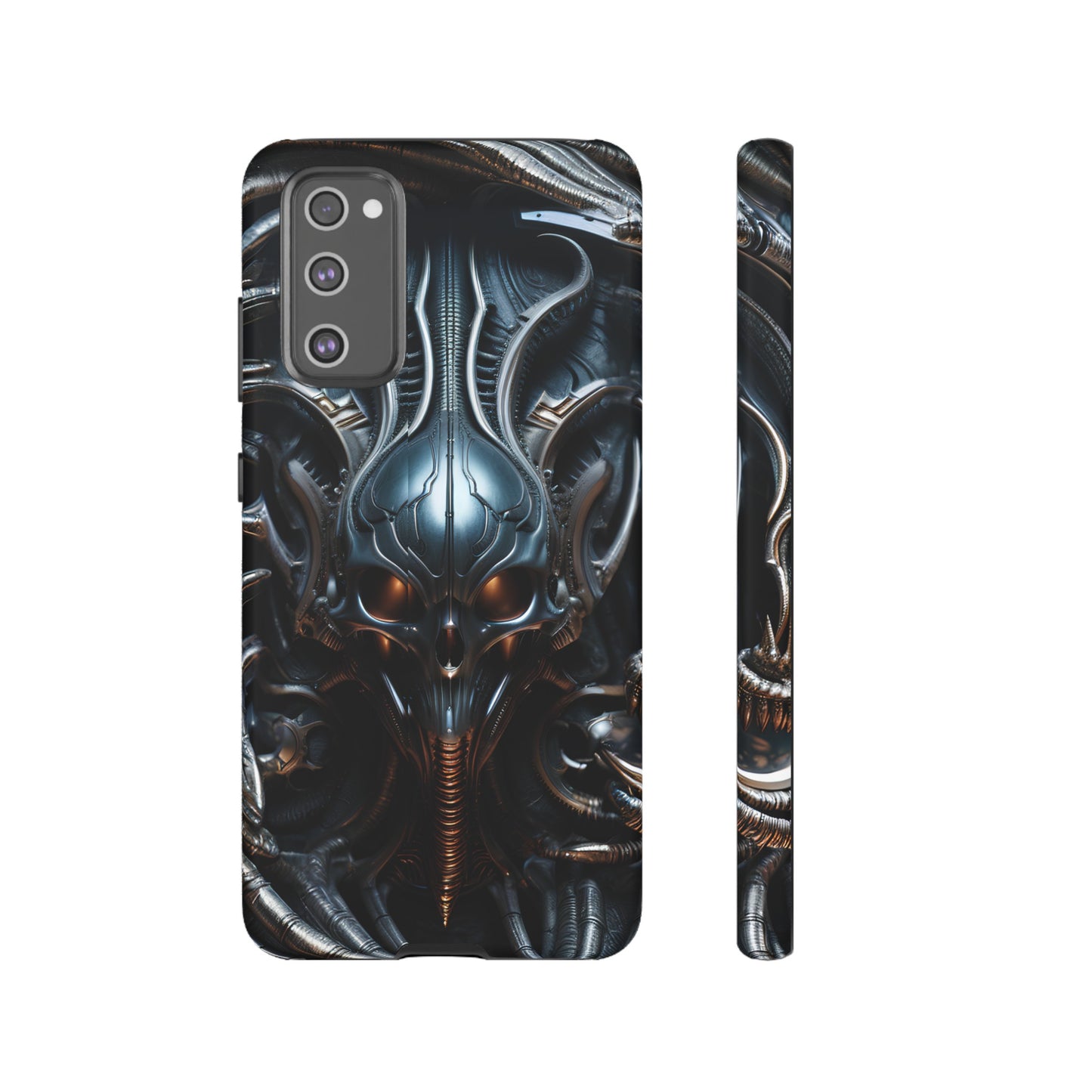 Metallic Alien Mask Phone Case – Futuristic Alien Horror Design for iPhone, Samsung Galaxy, and Google Pixel Devices