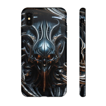 Metallic Alien Mask Phone Case – Futuristic Alien Horror Design for iPhone, Samsung Galaxy, and Google Pixel Devices