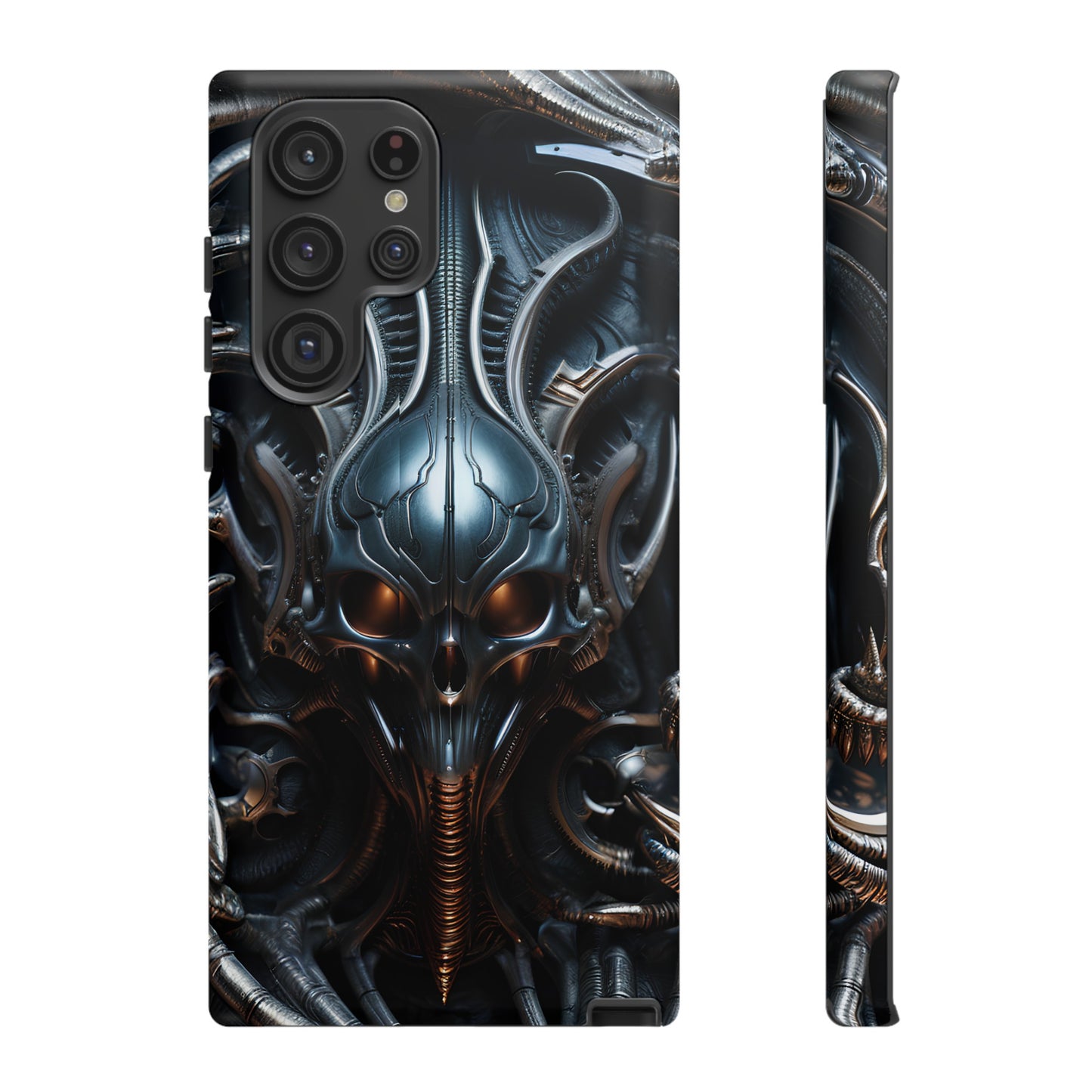 Metallic Alien Mask Phone Case – Futuristic Alien Horror Design for iPhone, Samsung Galaxy, and Google Pixel Devices