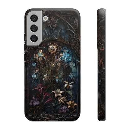 Elegant Gothic Flower Art Phone Case - Intricate Floral Design for iPhone, Samsung Galaxy, and Google Pixel Devices