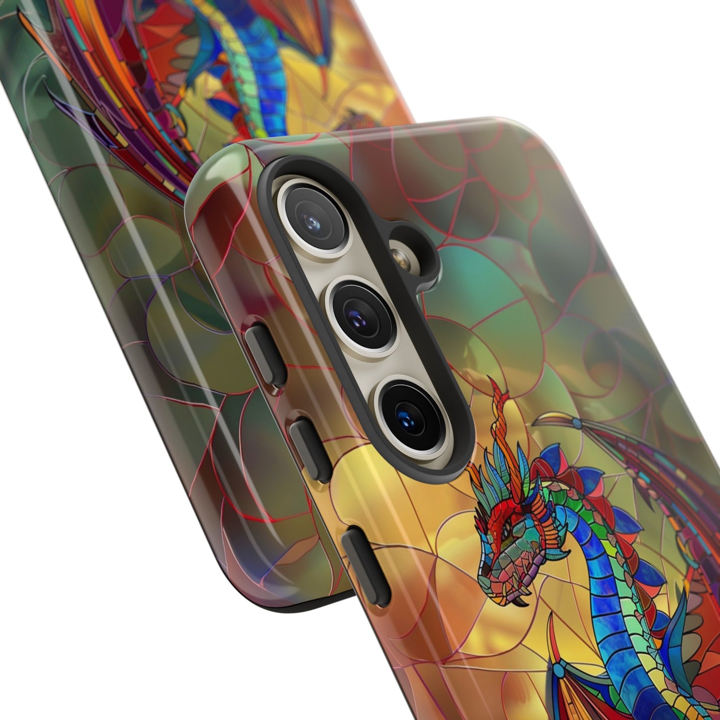 Stained Glass Dragon Phone Case - Colorful Fantasy Design for iPhone, Samsung Galaxy, Google Pixel Devices