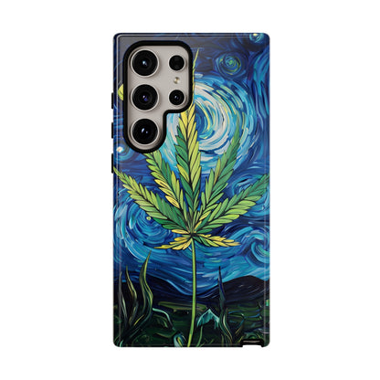 Pot Leaf Starry Night Phone Case – Artistic Marijuana Design for iPhone, Samsung Galaxy, and Google Pixel Devices