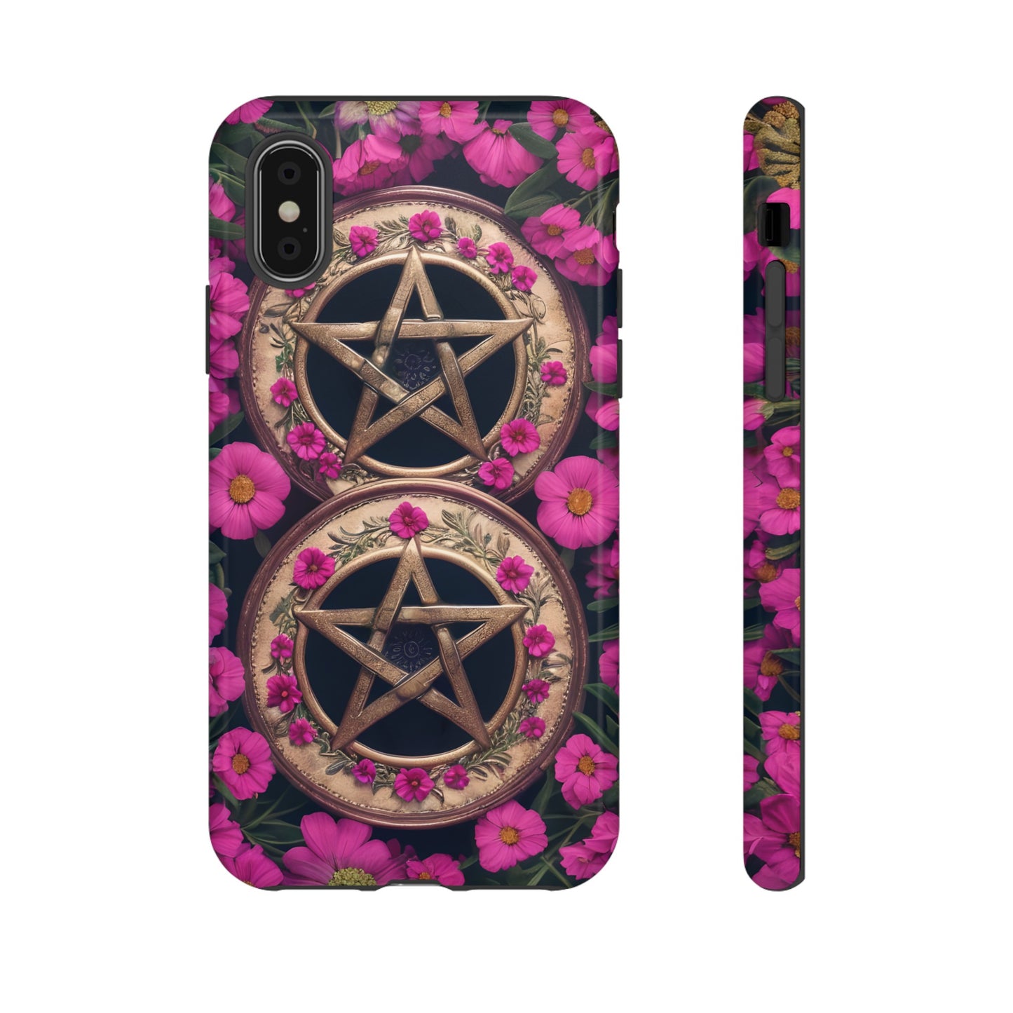 Pentacles in Pink Flowers Tough Phone Case – Mystical Floral Design for iPhone, Samsung Galaxy, and Google Pixel Devices